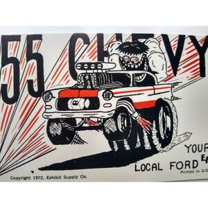 Hot Rod Postcard 55 Chevy Sports Car Surf Beatnik Monster Racing Coin-Op Card